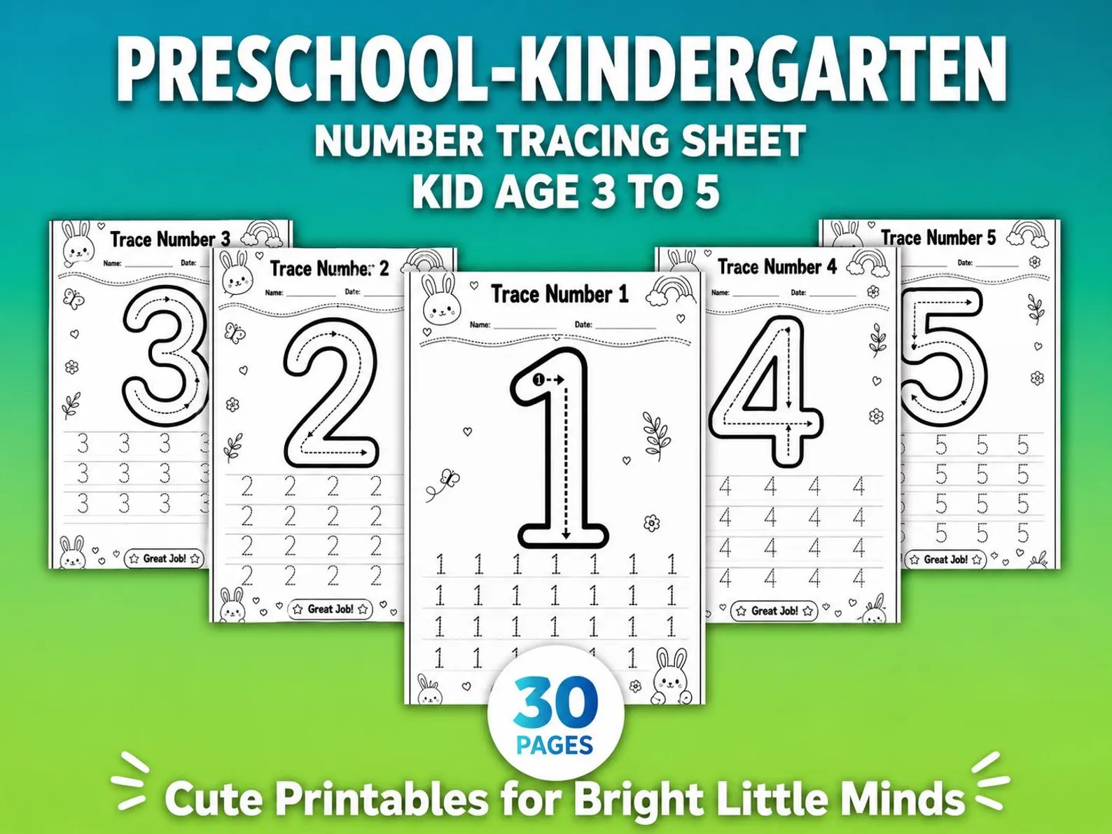 CuteLearner printable Printable Product — Tracing Worksheets, Numbers And Counting, Preschool Worksheets